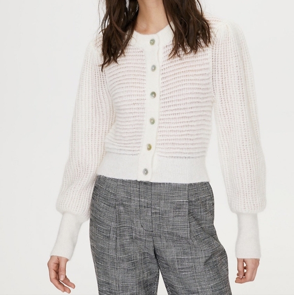 WILFRED Alessia Cardigan Mohair Alpaca Wool White Aritzia XXS - Picture 2 of 11